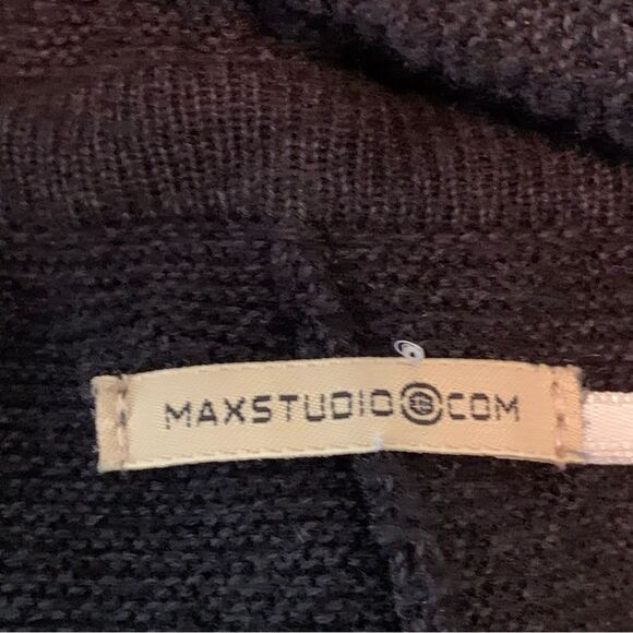 MAX STUDIO SILK BLEND HOODED CAPE WOMENS OS BLACK OPEN KNIT OPEN FRONT. - Picture 8 of 13